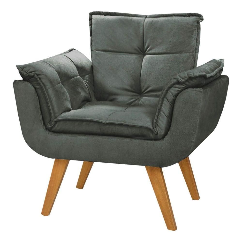 Poltrona Decorativa Opala Suede Cinza