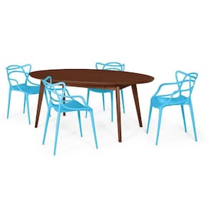 Conjunto Mesa De Jantar Oval Vértice Nozes 190Cm Com 4 Cadeiras Allegra - Azul
