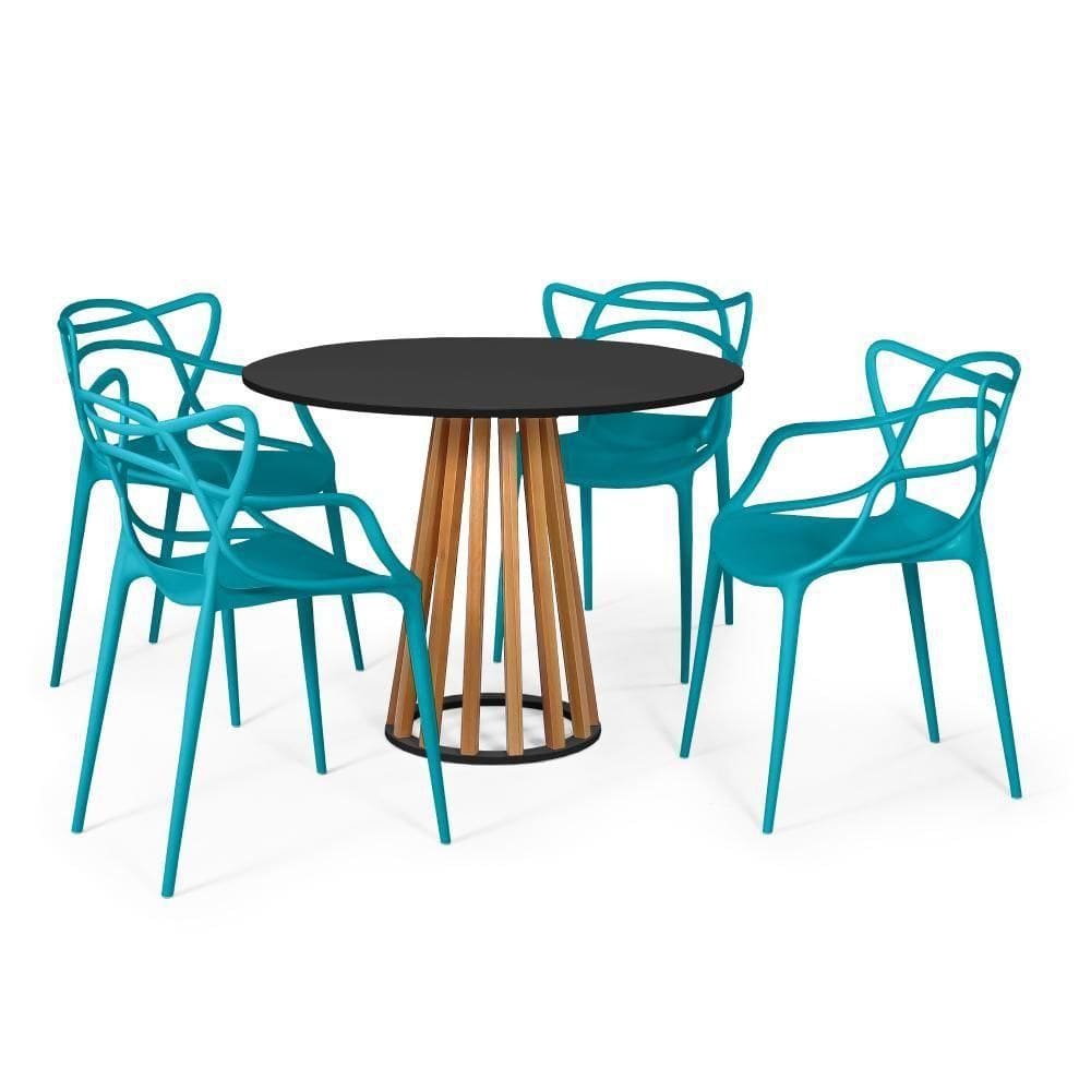 Conjunto Mesa Preta 100Cm Com 4 Cadeiras - Turquesa