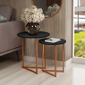 Conjunto De Mesa Lateral Canto Jade Sala Estar Pés Ferro