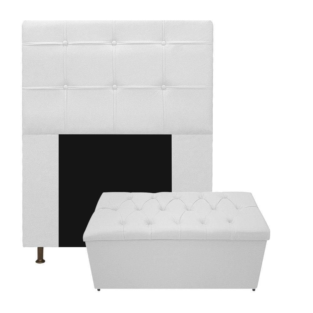 Cabeceira e Calçadeira Baú Mel 90cm Solteiro Corano Branco