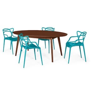Conjunto Mesa De Jantar Oval Vértice Nozes 190Cm Com 4 Cadeiras Allegra - Turquesa