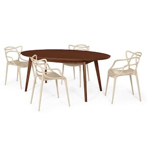 Conjunto Mesa De Jantar Oval Vértice Nozes 190Cm Com 4 Cadeiras Allegra - Nude
