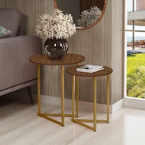 Conjunto De Mesa De Apoio Jade Sala Estar Pé De Aço Luxo