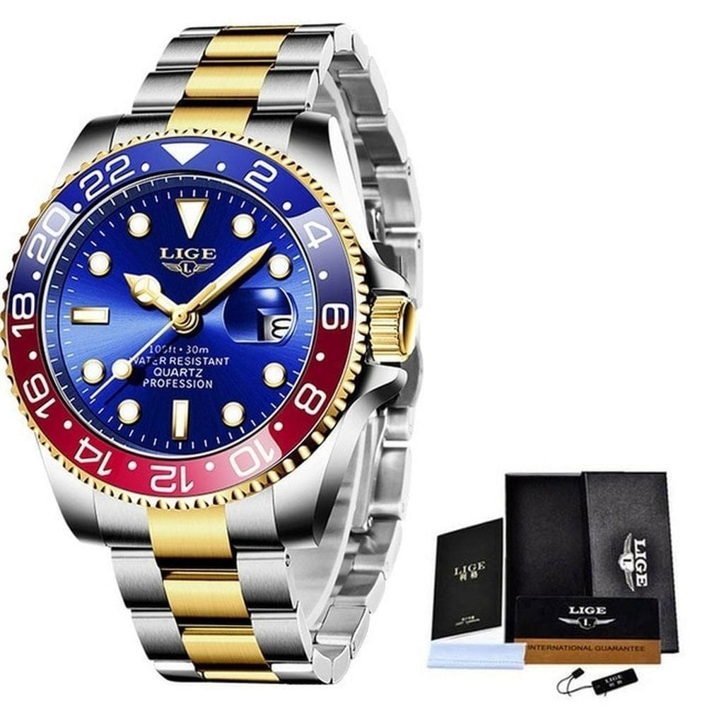 Relógio Masculino Lige 10045 à Prova D`água Vermelho Azul