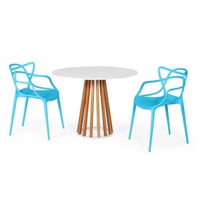 Conjunto Mesa De Jantar Branca 100cm Com 2 Cadeiras - Azul