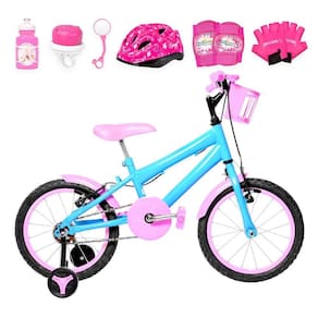 Bicicleta Infantil Aro 16 Alumínio Azul Claro E Rosa