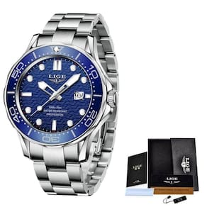 Relógio Masculino Lige 8936 à Prova D`água Prata Azul