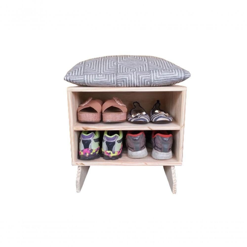 Sapateira Madeira Puff Branco Cinza
