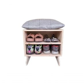 Sapateira Madeira Puff Branco Cinza