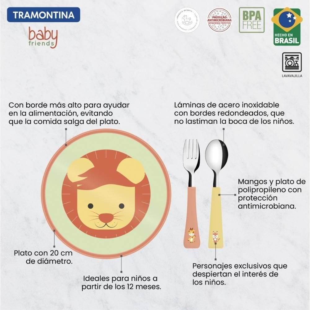 Jogo Infantil Tramontina Baby Friends Colorido 03 Peças