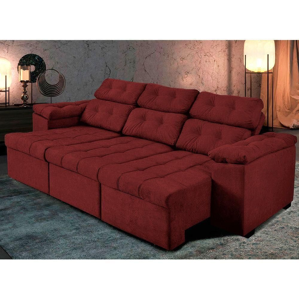 Sofá ítalo 225cm Retrátil Reclinável Vermelho