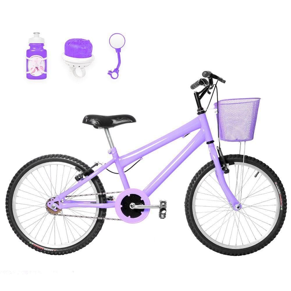 Bicicleta Infantil Feminina Aro 20 Natural+Kit Passeio Lilás