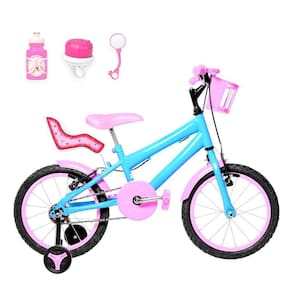 Bicicleta Infantil Aro 16 Alumínio Azul Claro E Rosa