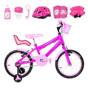 Bicicleta Infantil Aro 16 Alumínio Kit Premium Pink E Rosa