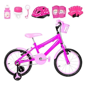 Bicicleta Infantil Aro 16 Alumínio Kit Proteção Pink E Rosa