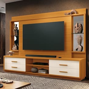 Home Para Tv Até 75" Com Espelho 4 Gavetas Cedro/Offwhite