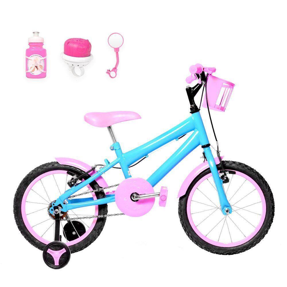 Bicicleta Infantil Aro 16 Alumínio Azul Claro E Rosa