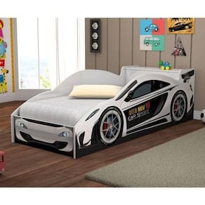 Cama Carro De Corrida 0,90 Branco Com Colchão