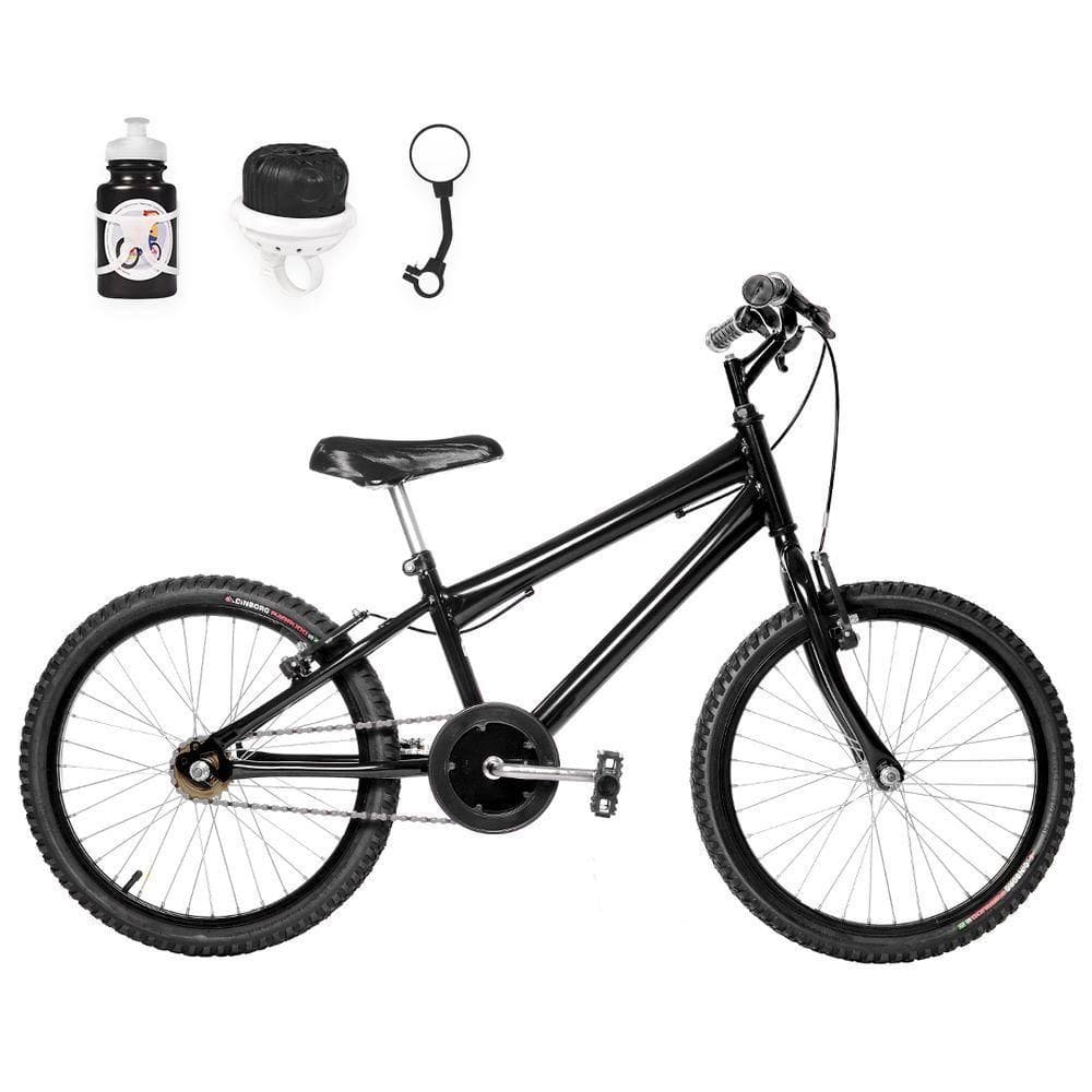 Bicicleta Infantil Masculina Aro 20+Kit Passeio Preta