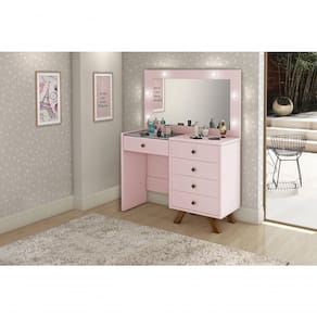 Penteadeira Camarim 5 Gavetas Maquiagem Salao De Beleza Rosa