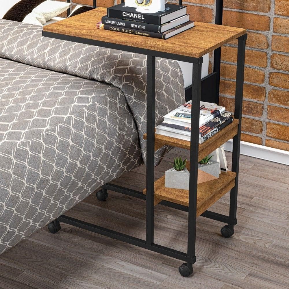 Mesa De Apoio Vintage Para Cama Emili Preto E Canela