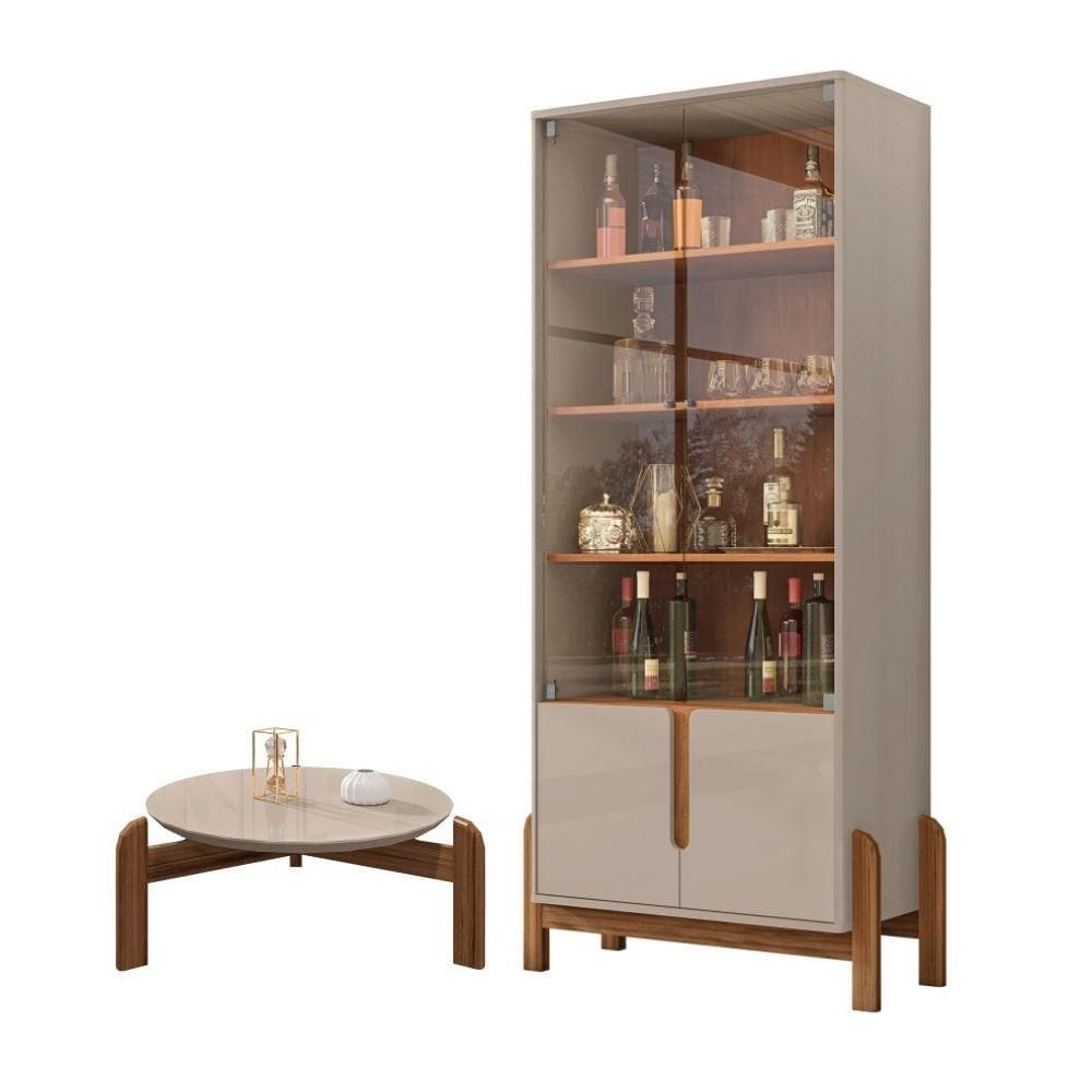Conjunto Mesa De Centro E Cristaleira Kast Off White Cedro