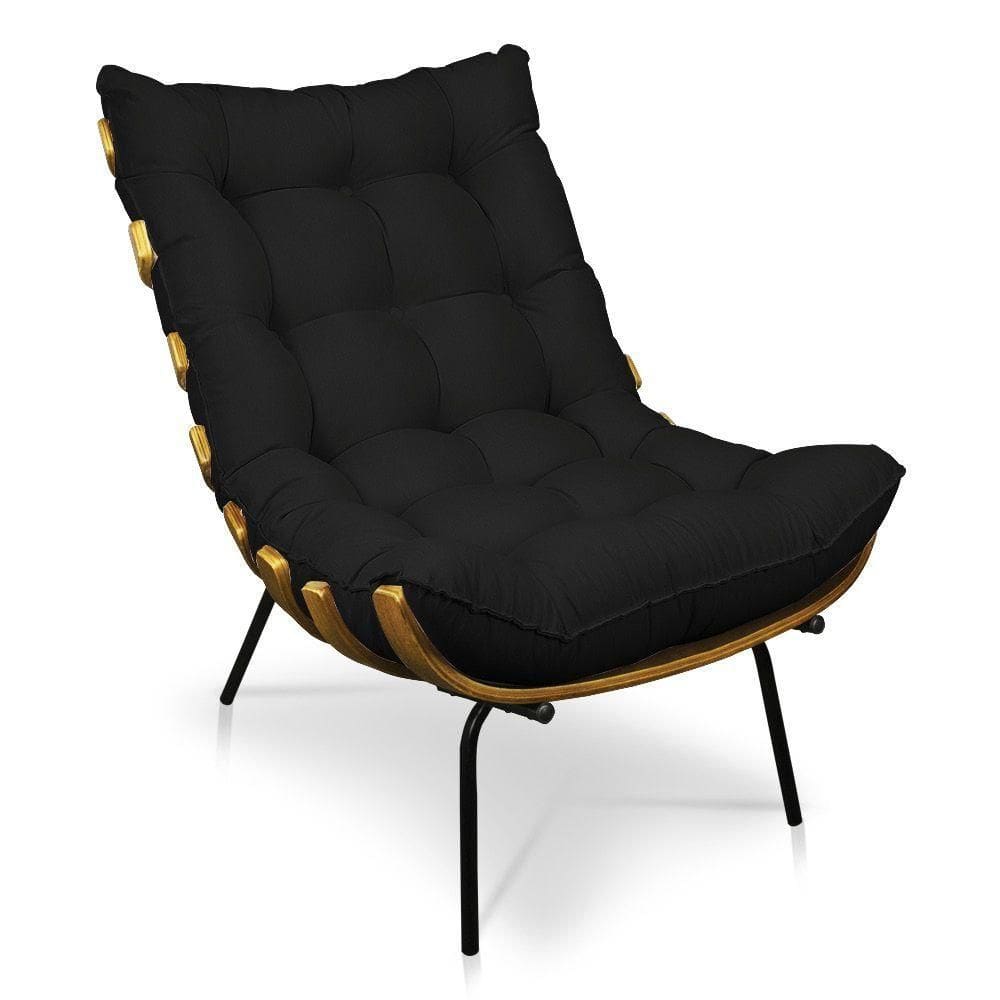 Poltrona Costela Decorativa Sala De Estar Linho Preto