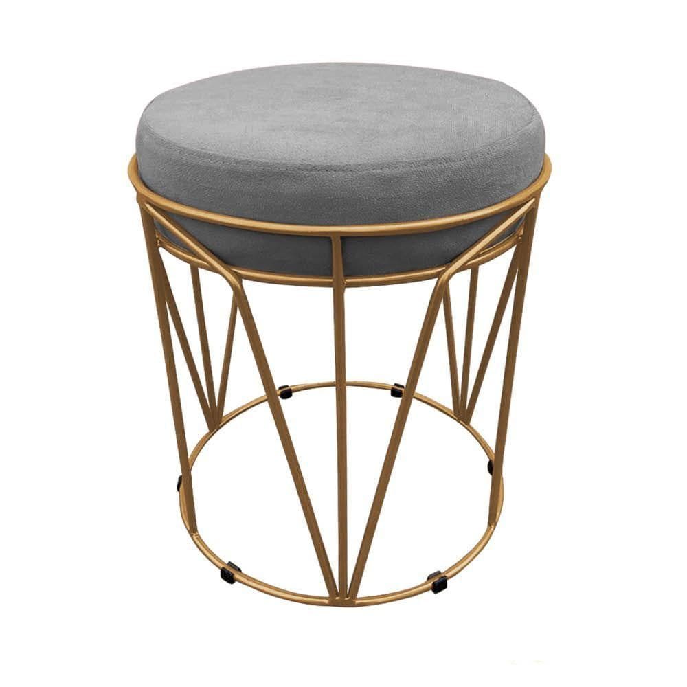 Puff Multiuso Com Mesa 2 Em 1 Suede Grafite Base Dourado