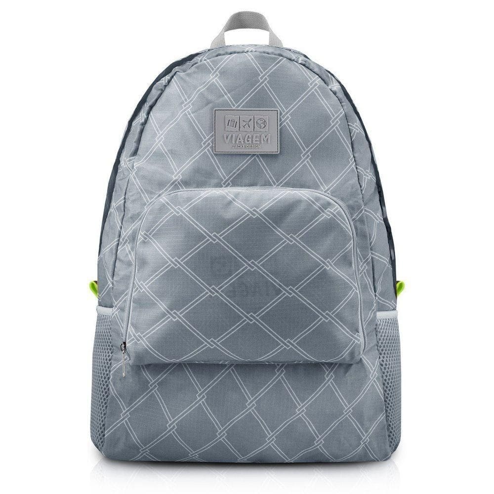 Mochila Dobrável Para Viagem Estampa Listrada Jacki Design Cinza