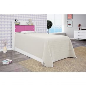 Cabeceira Box Solteiro 0,88cm Elisa Branco Branco/rosa - Framar Móveis