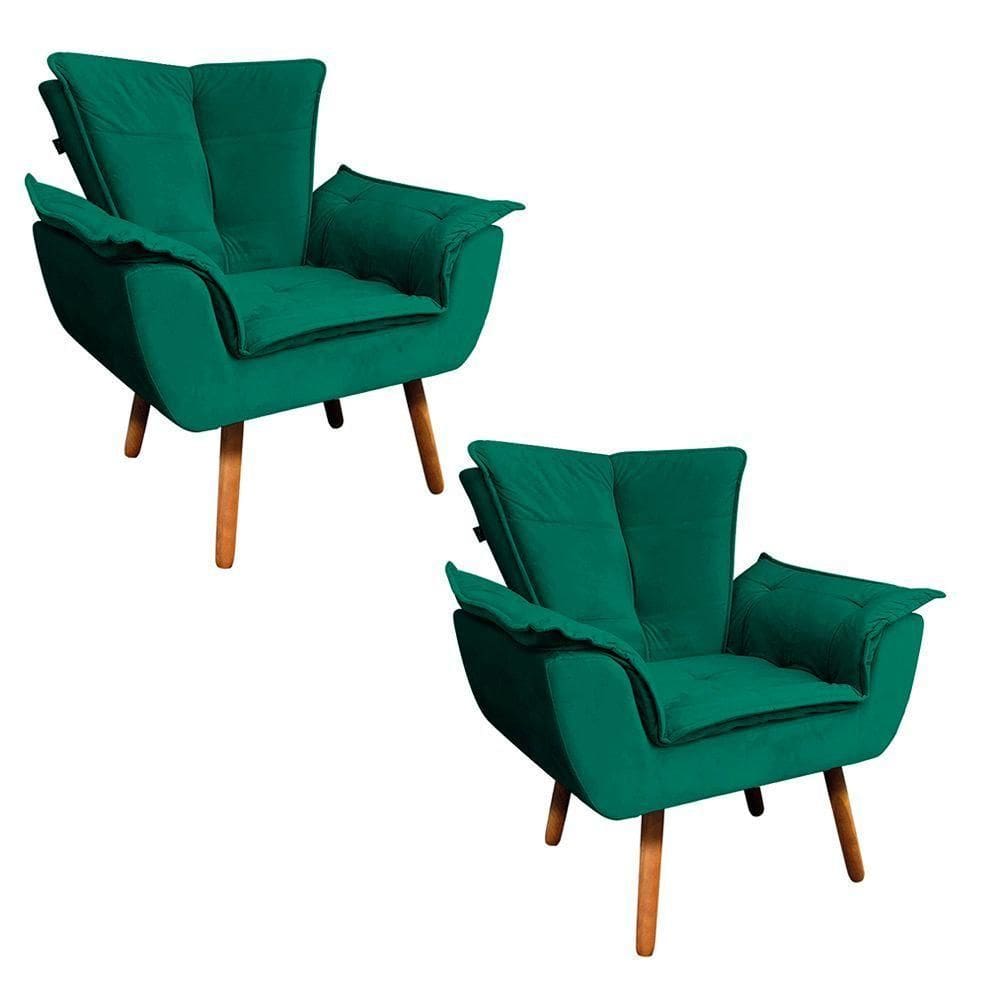 Kit 02 Poltronas Opala Veludo Verde Esmeralda