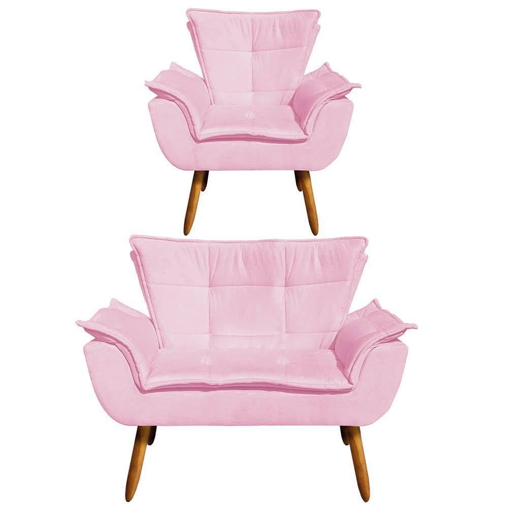 Kit Namoradeira 01 Poltrona Opala Suede Rosa Bebê