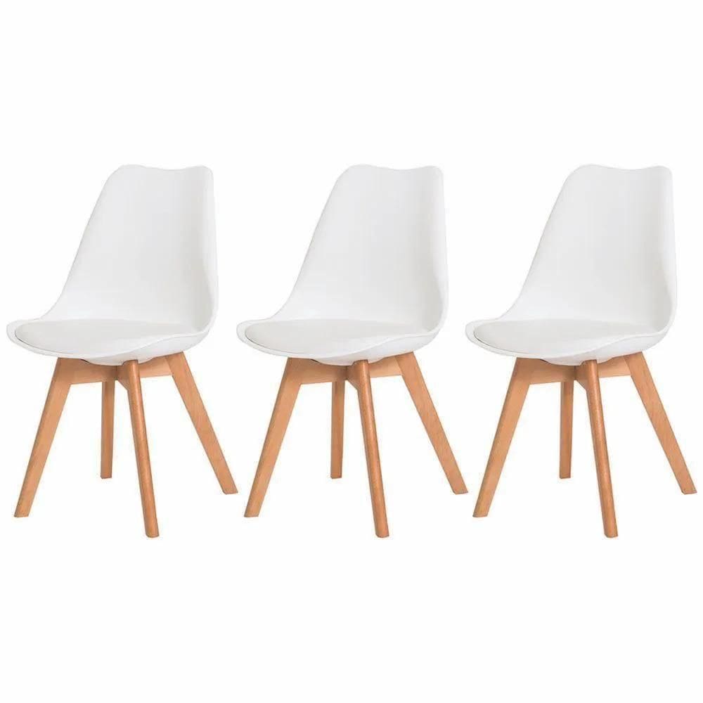 Kit 3 Cadeiras Estofadas c/Encosto p/Mesa De Jantar Branca