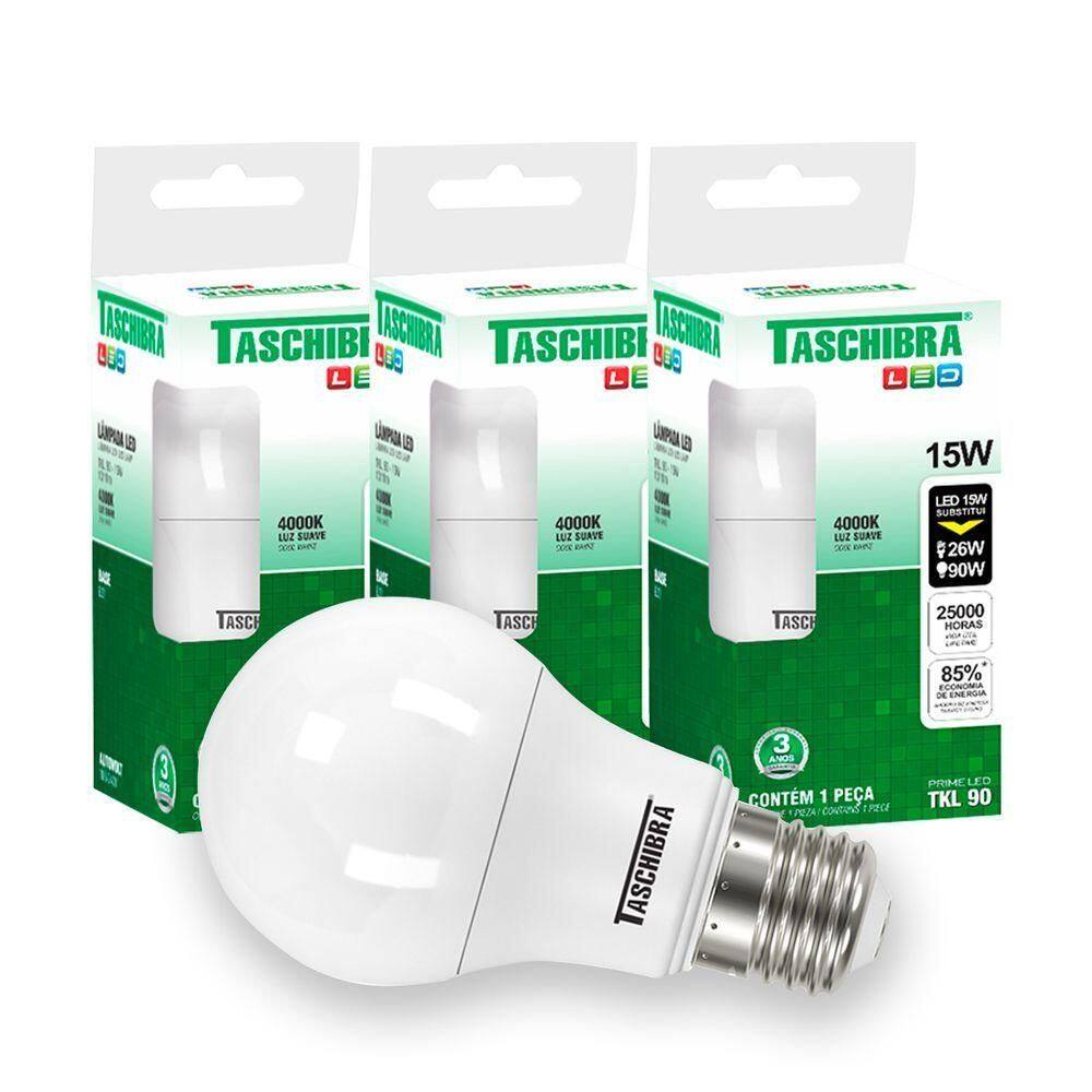 Kit 4 Lâmpadas Led Bulbo Tkl 15w Taschibra E27 Bivolt 4000k Luz Neutra