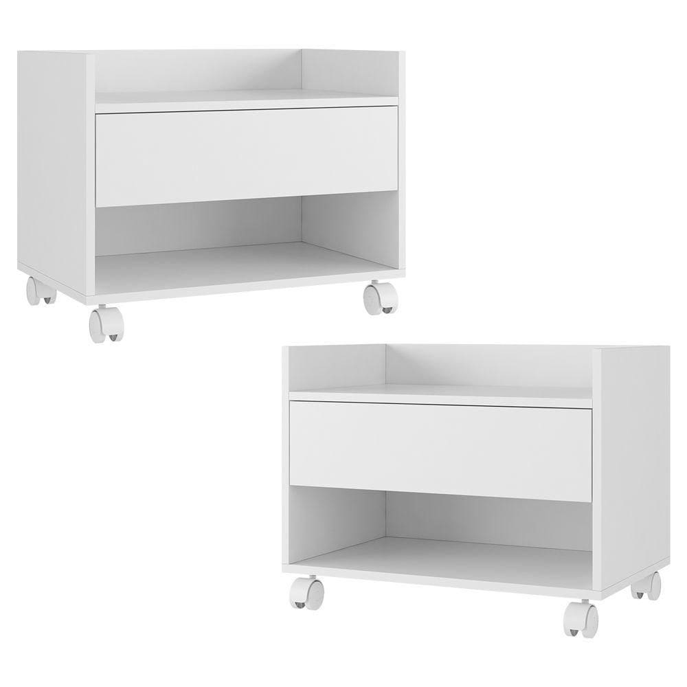 Kit 02 Gabinetes Armário Banheiro Multiuso Ivy 60cm 100% Mdf Bp Com 01 Gaveta Branco - Desk Design
