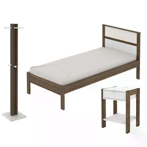 Quarto Solteiro 3 Peças Qt1 Nogal Branco Tecno Mobili Nogal