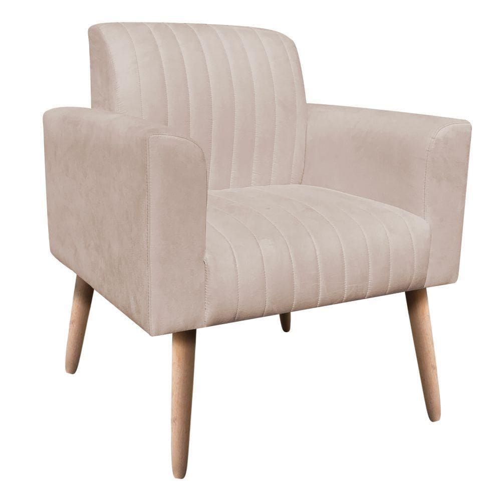 Poltrona Viena Gomada Suede Pés Palito Natural D`rossi Cor Bege