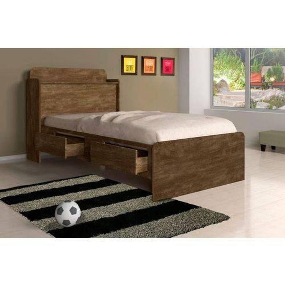 Cama Solteiro Baú Tamires Castanho Wood