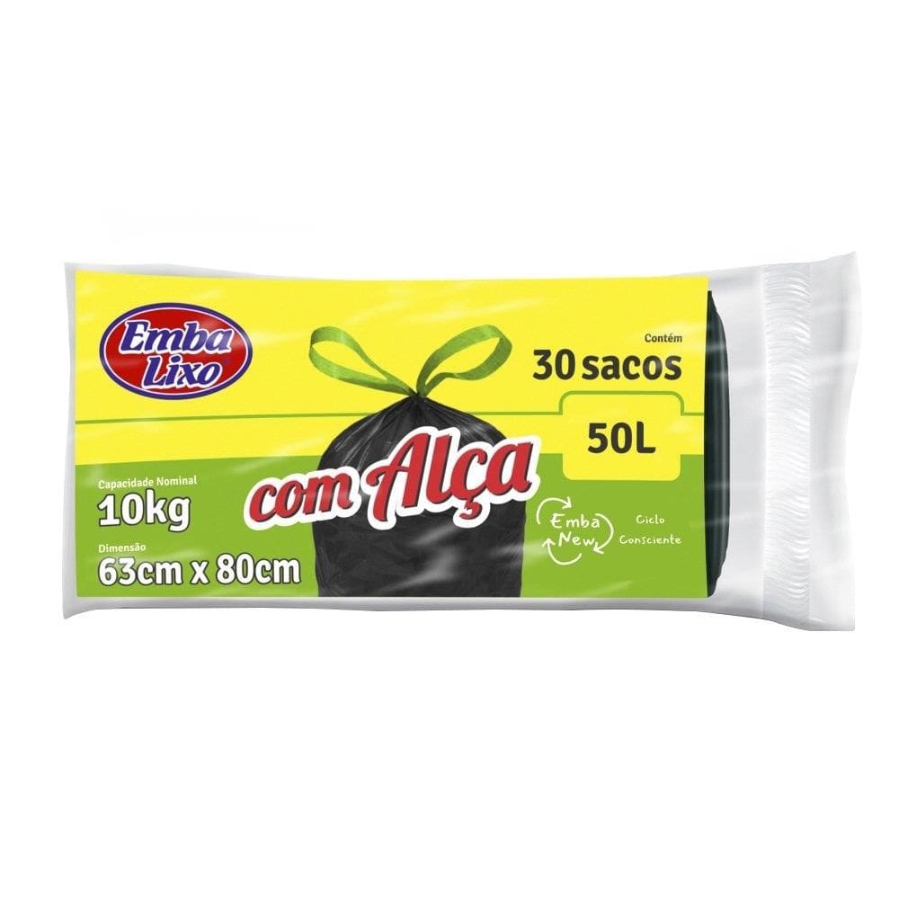 Saco Para Lixo Embalixo Rolo Com Alca Preto 50 Litros 30X1