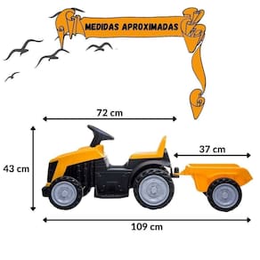 Mini Trator Carro Eletrico Infantil Bang Toys 6v Com Reboque Amarelo U