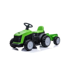 Mini Trator Carro Eletrico Infantil Bang Toys 6v Com Reboque Verde U