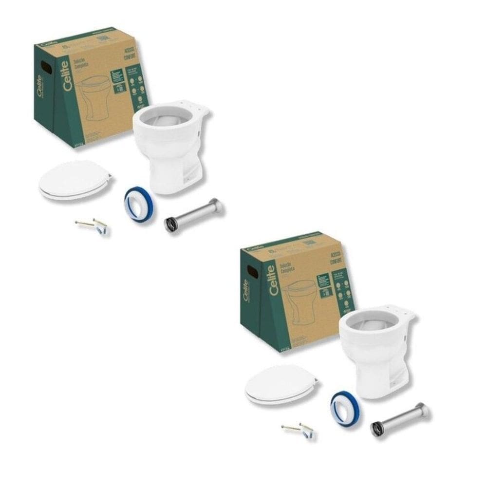 Kit 2 Vaso Sanitário Convencional com Assento Acesso Confort Celite Branco Brilhante