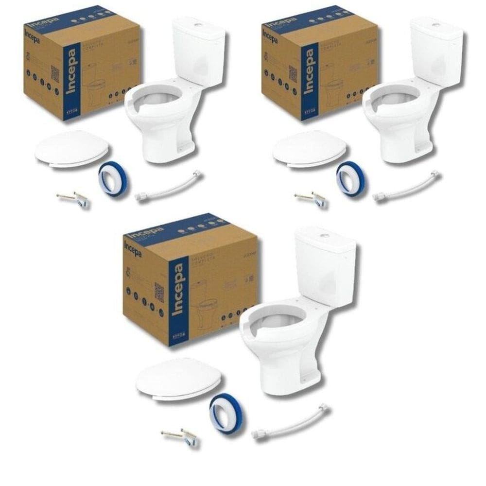 Kit 3 Vaso Sanitário com Caixa Acoplada e Assento com Abertura Acesso Incepa Branco Brilhante