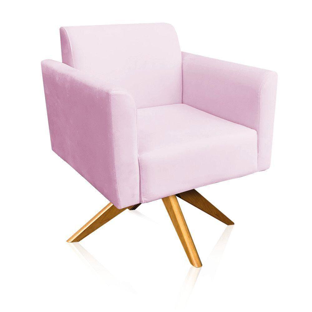 Poltrona Giratória Marisa Suede Rosa Bebê