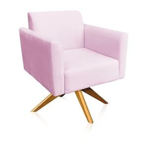 Poltrona Giratória Marisa Suede Rosa Bebê