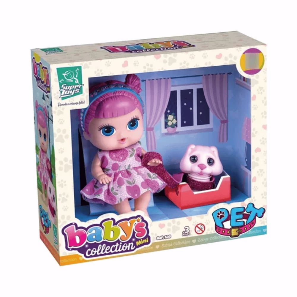 Boneca Baby`S Collection Mini Pet Rosa Super Toys