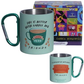 Caneca Central Perk Aço Inox Verde Com Mosquetão Oficial Friends
