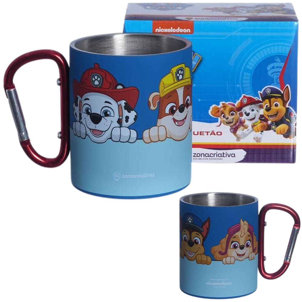 Caneca Patrulha Canina Marshall Skye Rubble Chase Aço Inox Com Mosquetão Oficial Nickelodeon