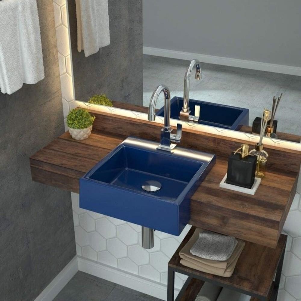 Kit 3 Cubas de Semi Encaixe para Banheiro Xq355 Quadrada Compace Azul Escuro